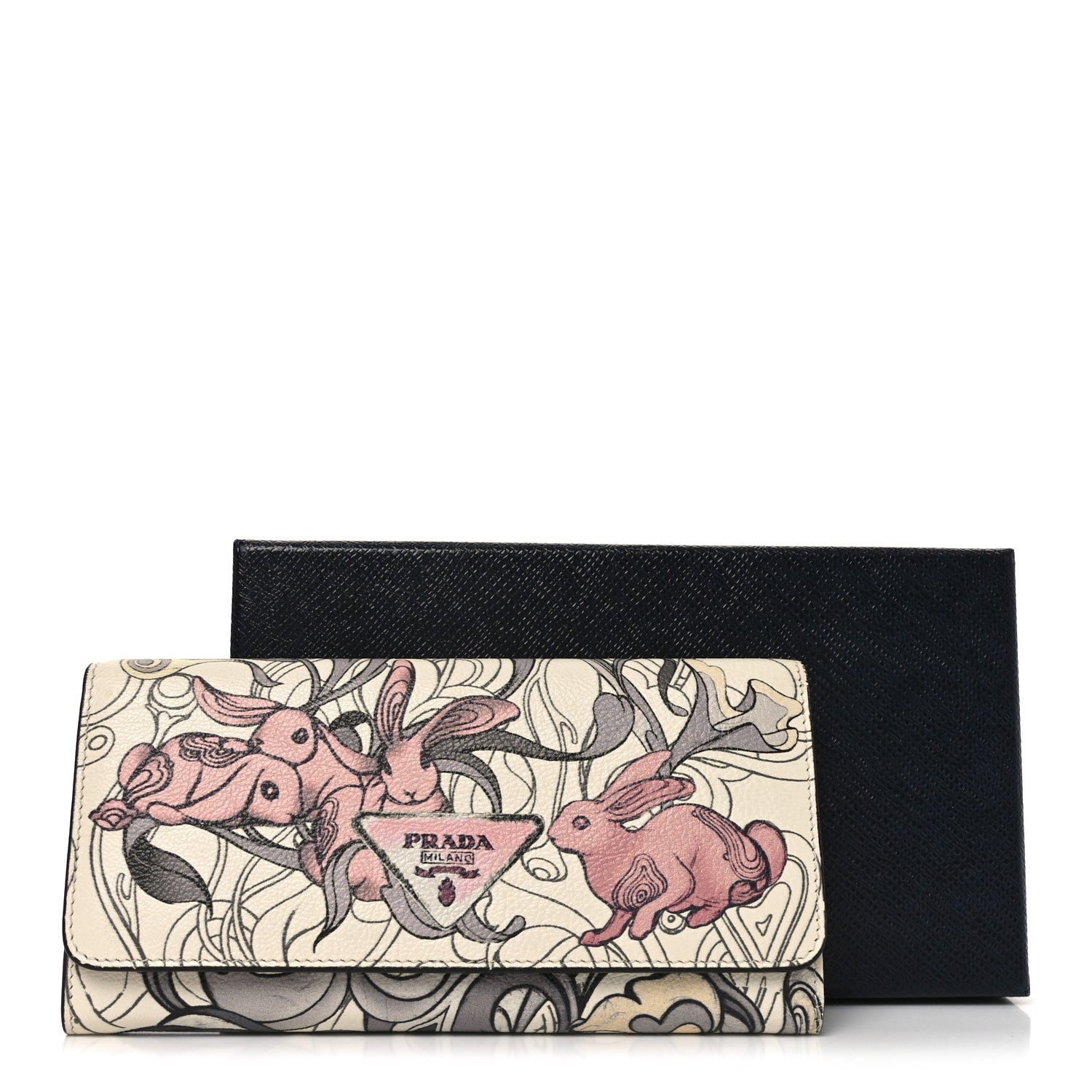 Prada X JAMES JEAN Glace Calfskin Rabbit Print Continental Wallet Opaline 7 of 7