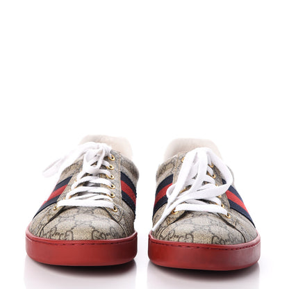 Gucci GG Supreme Monogram Ayers Web Mens New Ace Sneakers 8 Beige Red 2 of 14