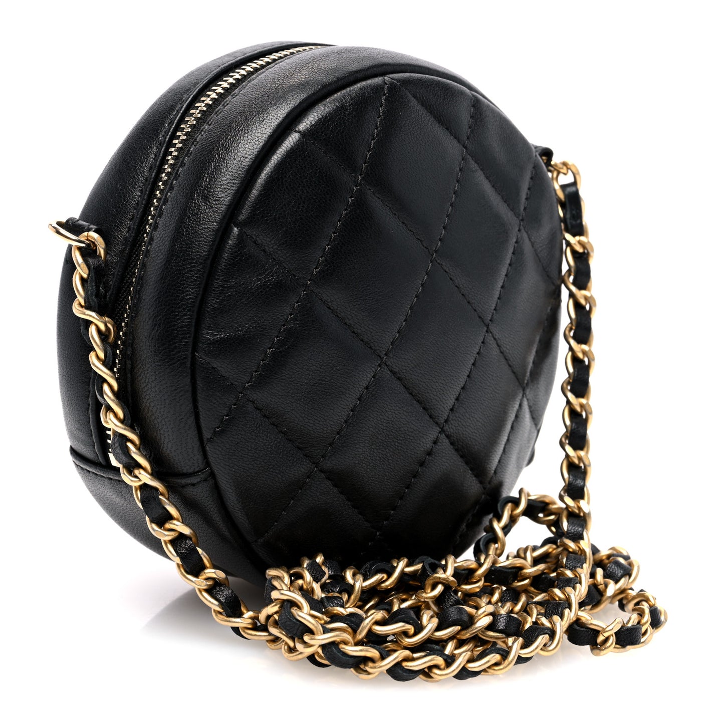 Lambskin Quilted Studded Round Clutch With Chain Black