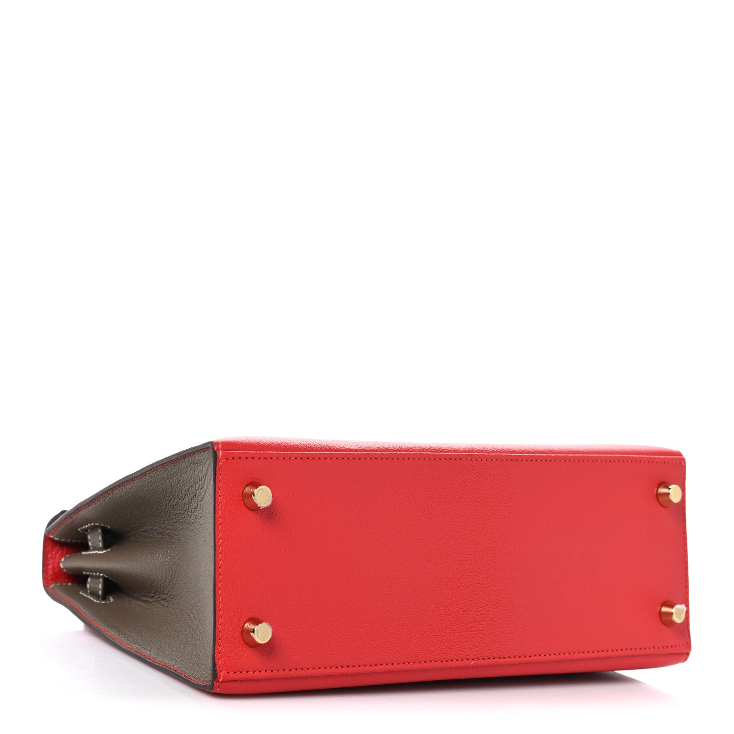 Hermes Chevre Chandra Bi-Color Horseshoe Kelly Sellier 25 Rouge De Coeur Etoupe 4 of 14