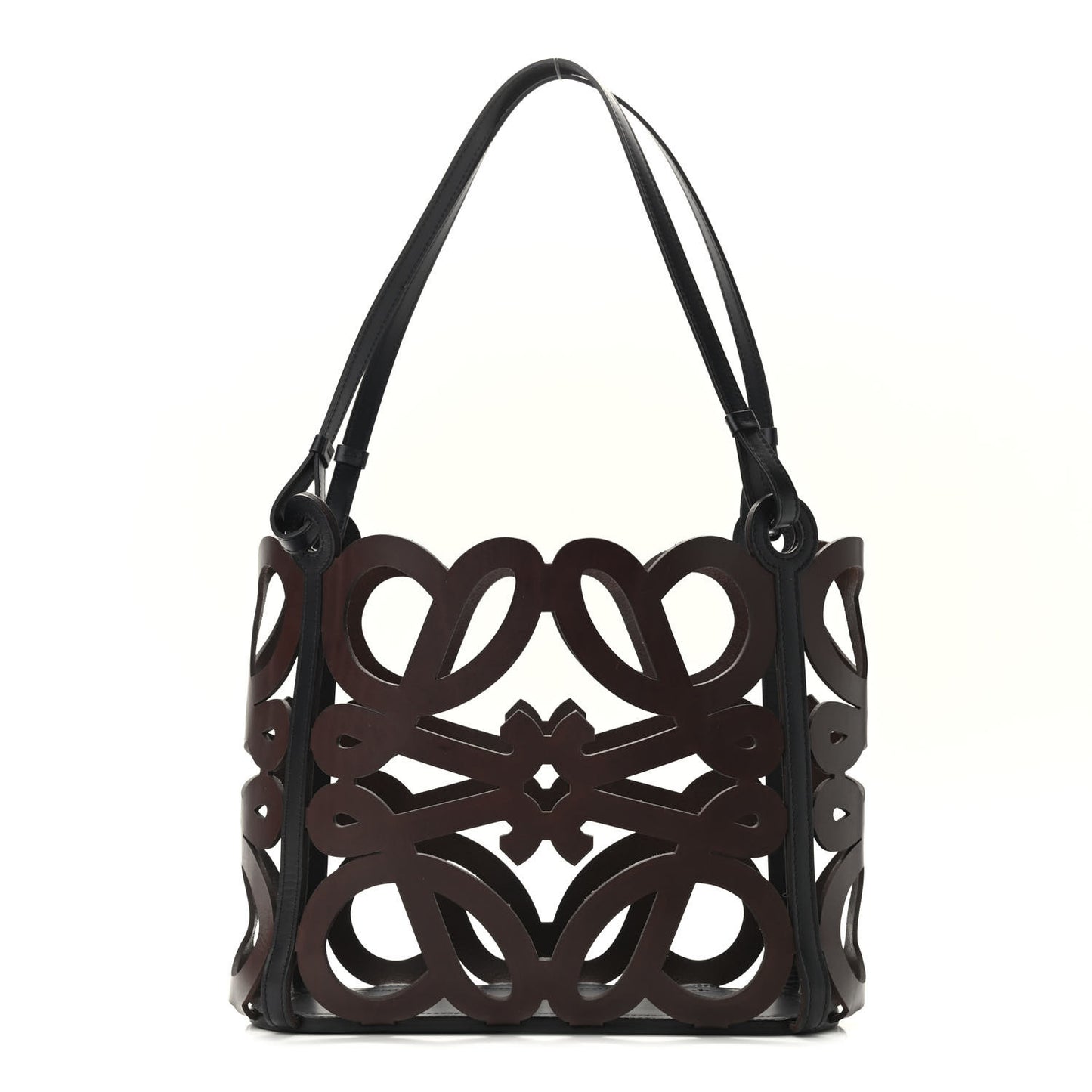 Smooth Calfskin Small Anagram Cutout Tote Brown Black