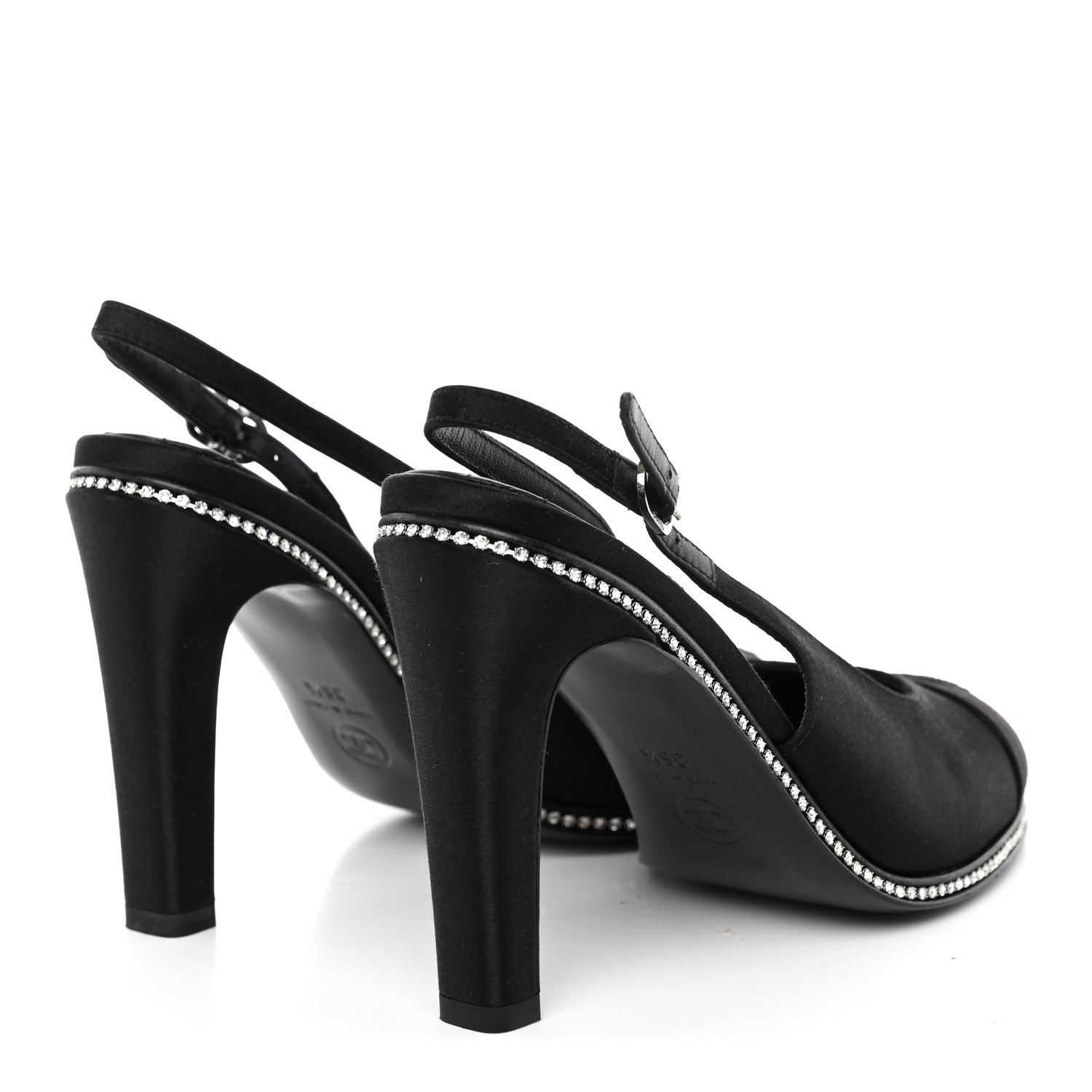 Chanel Silk Crystal Embellished Cap Toe CC Slingback Pumps 36.5 Black 3 of 10