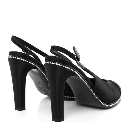 Chanel Silk Crystal Embellished Cap Toe CC Slingback Pumps 36.5 Black 3 of 10