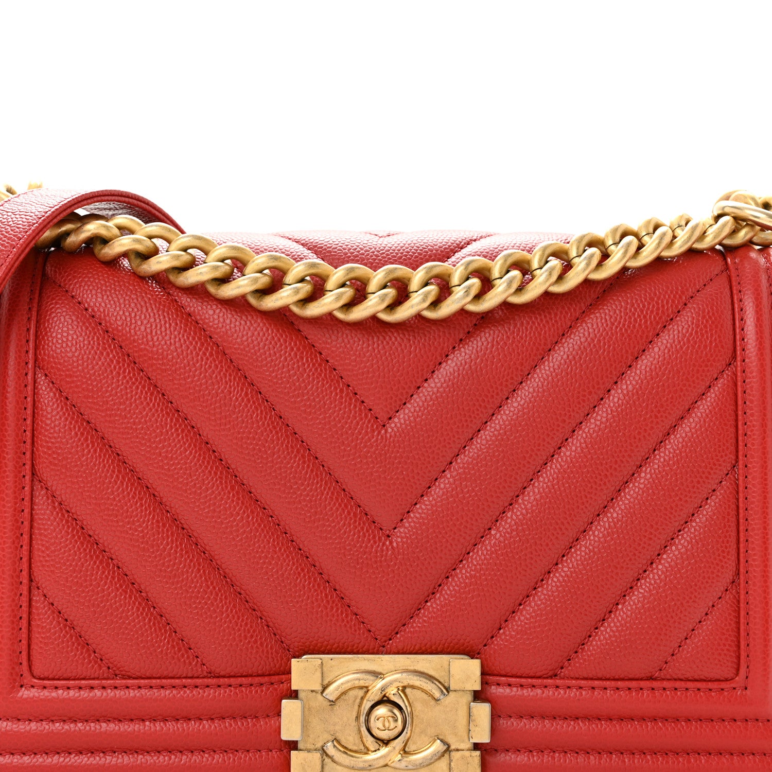 Chanel Caviar Chevron Quilted Medium Boy Flap Red 8 of 12