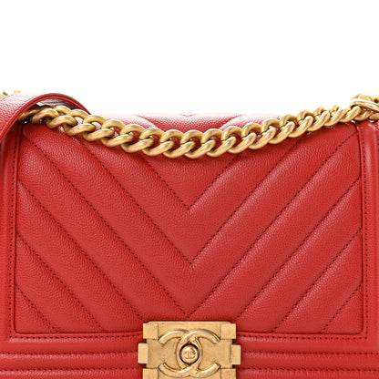 Chanel Caviar Chevron Quilted Medium Boy Flap Red 8 of 12