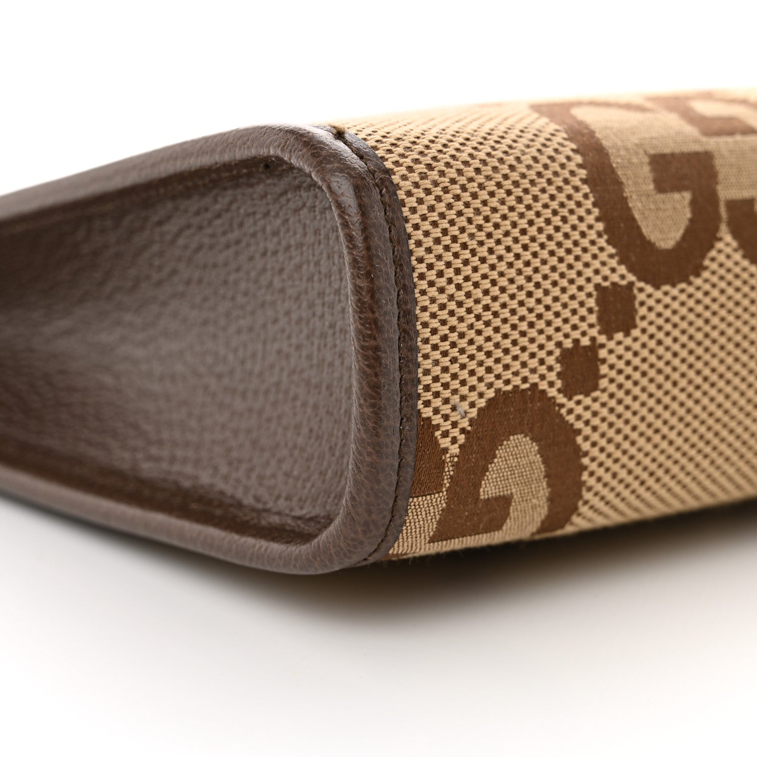 Gucci Monogram Jumbo GG Textured Dollar Calfskin Pouch Camel Ebony New Acero 9 of 10