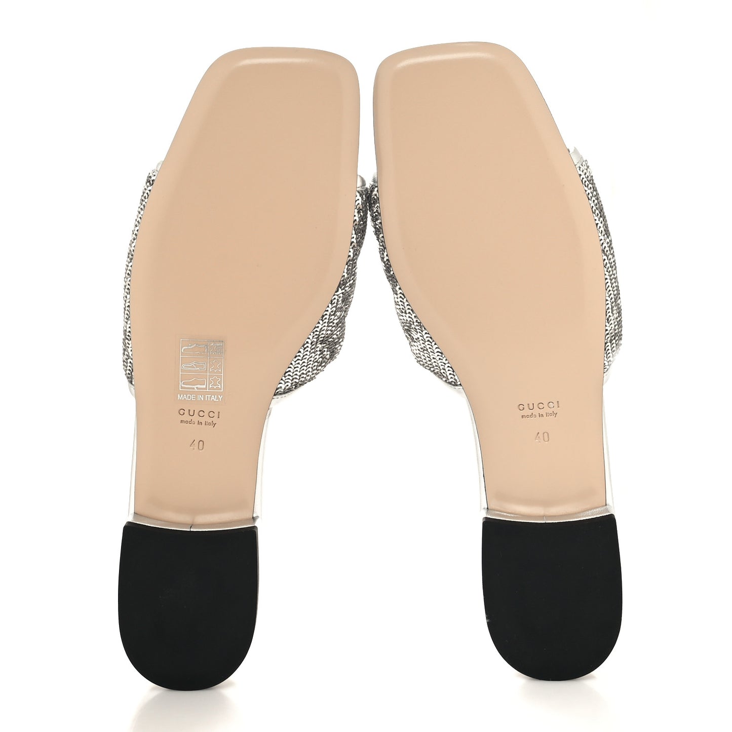 Sequin Metallic Nappa GG Marmont Flat Slide Sandals 40 Silver