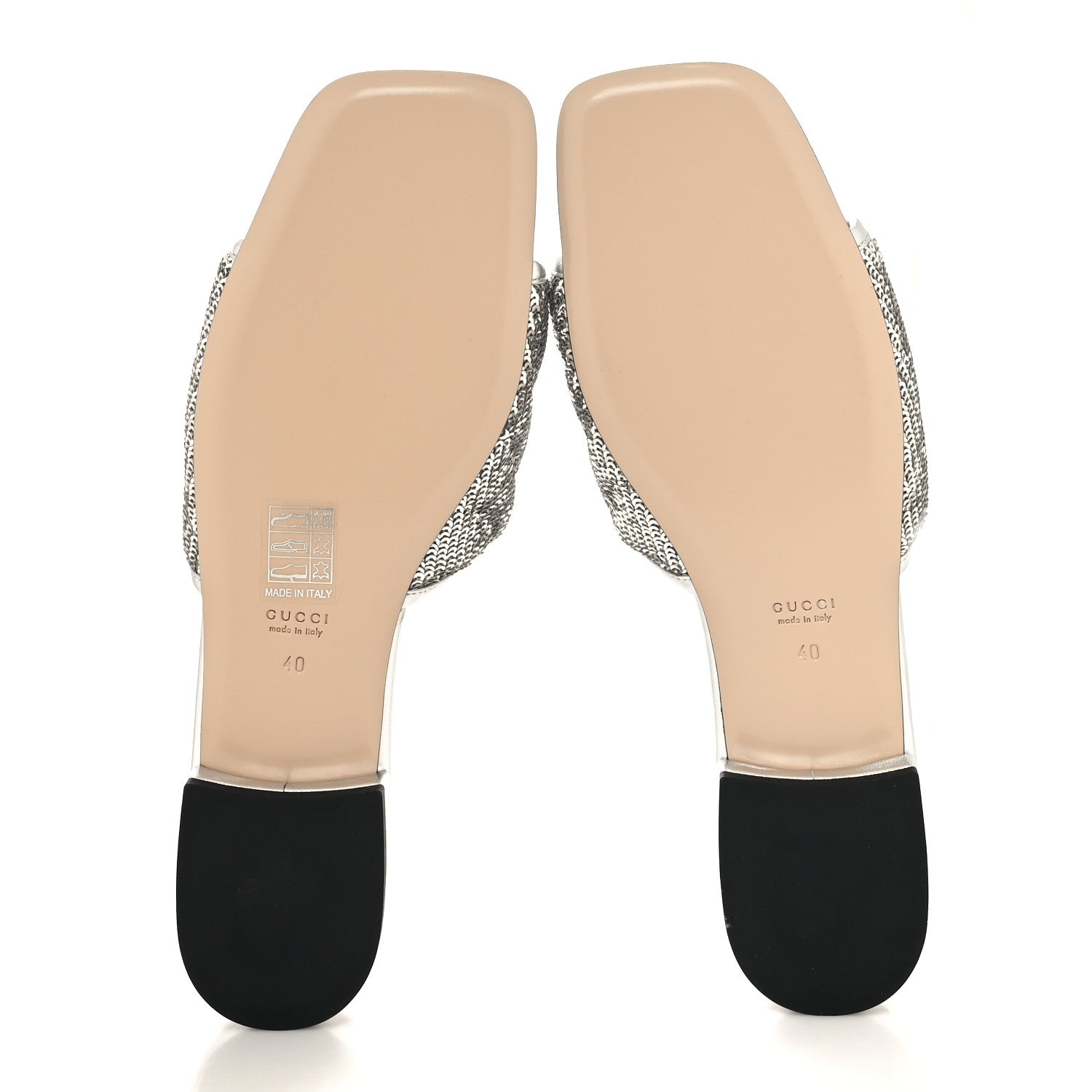 Gucci Sequin Metallic Nappa GG Marmont Flat Slide Sandals 40 Silver 5 of 10