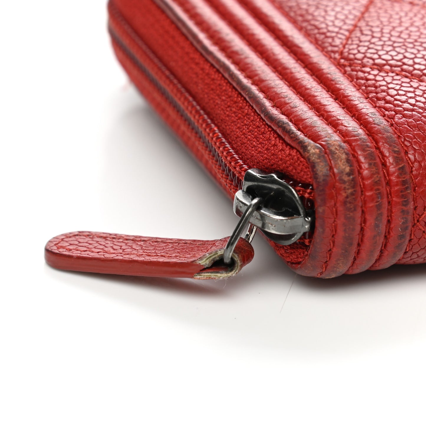 Caviar Quilted Large Boy Zip Around Wallet Red