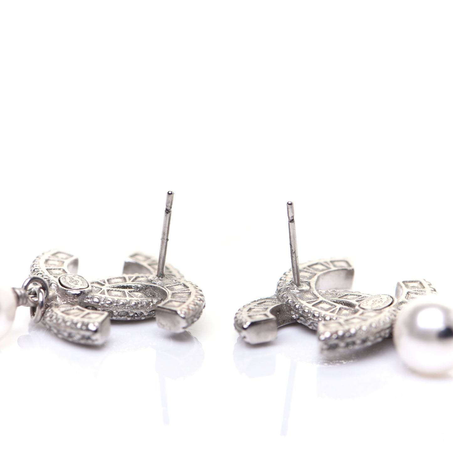 Baguette Crystal Pearl CC Drop Earrings Silver Black