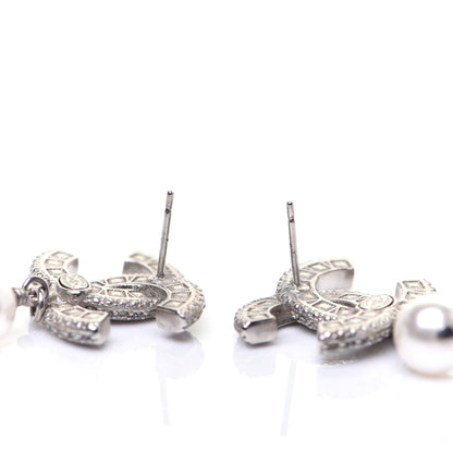 Chanel Baguette Crystal Pearl CC Drop Earrings Silver Black 5 of 8