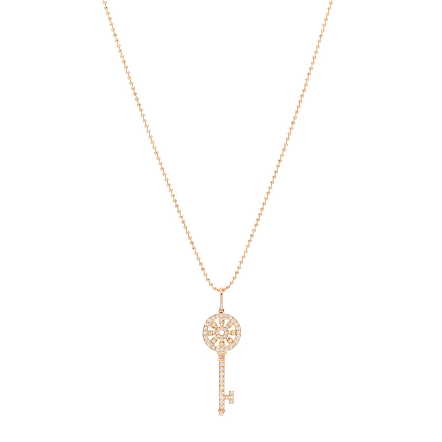 Tiffany 18K Rose Gold Diamond Petals Key Pendant Necklace 1 of 5
