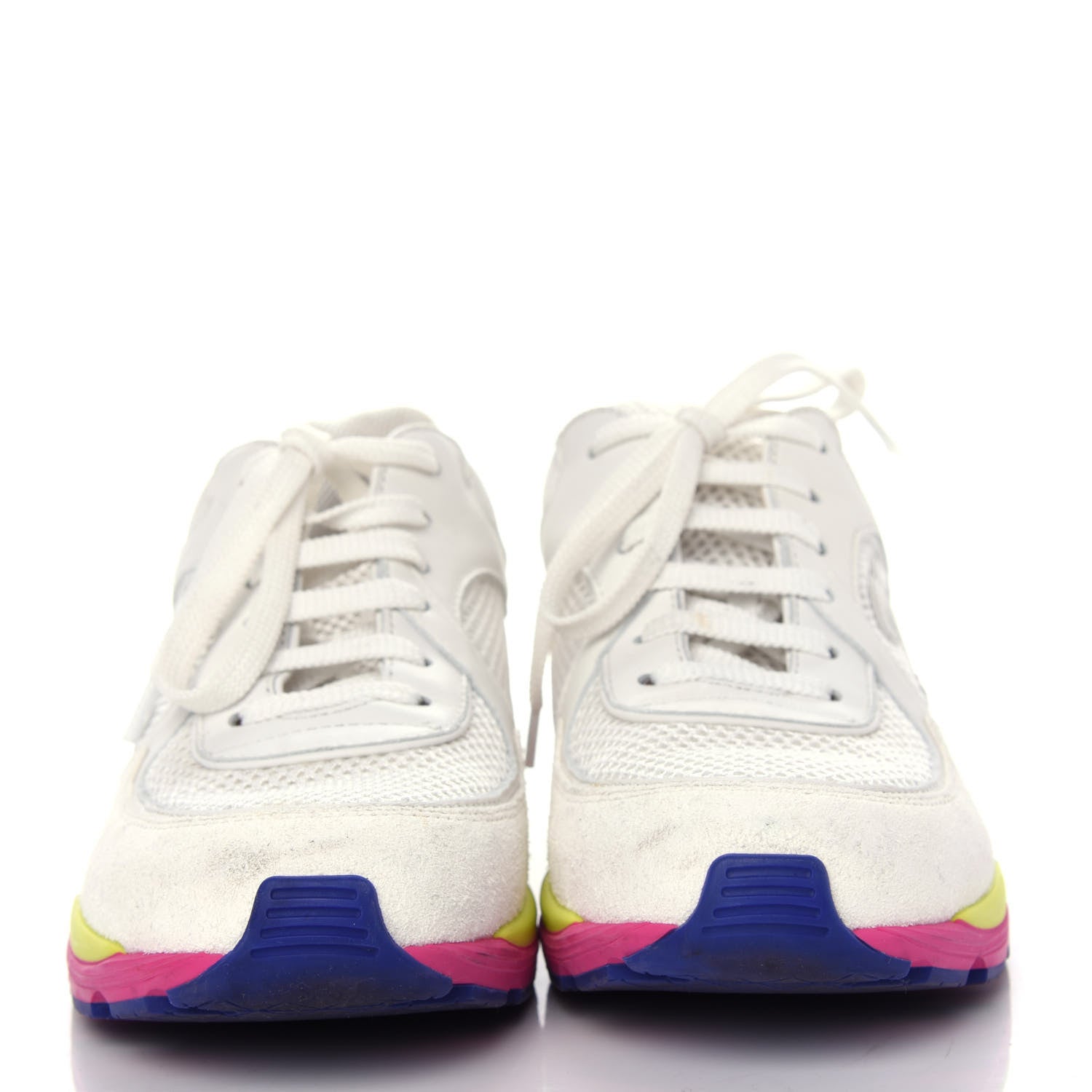 Chanel Suede Calfskin CC Sneakers 37 White Pink Green 2 of 12