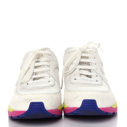Chanel Suede Calfskin CC Sneakers 37 White Pink Green 2 of 12