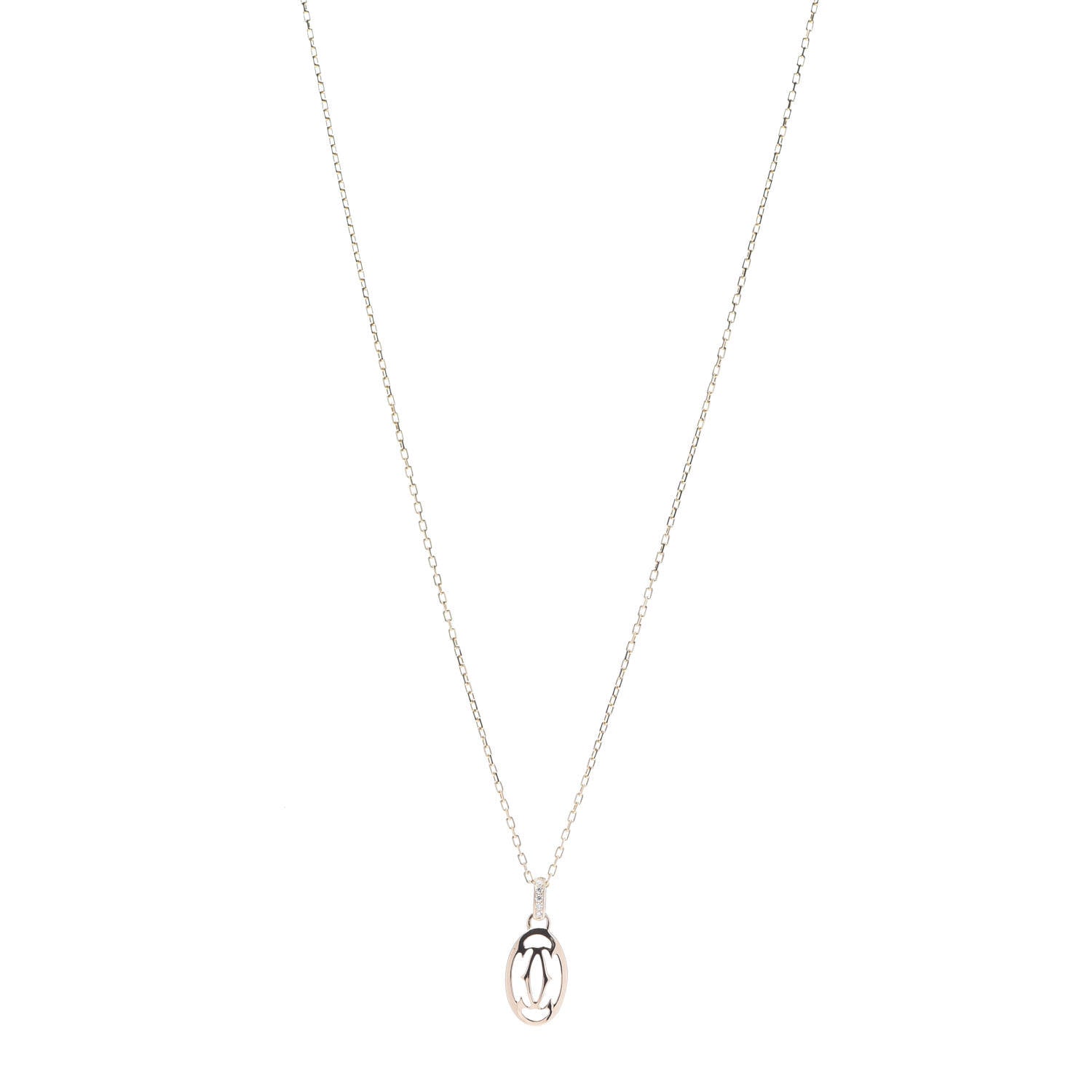 Cartier 18K Pink Gold Diamond Logo Pendant Necklace 1 of 7