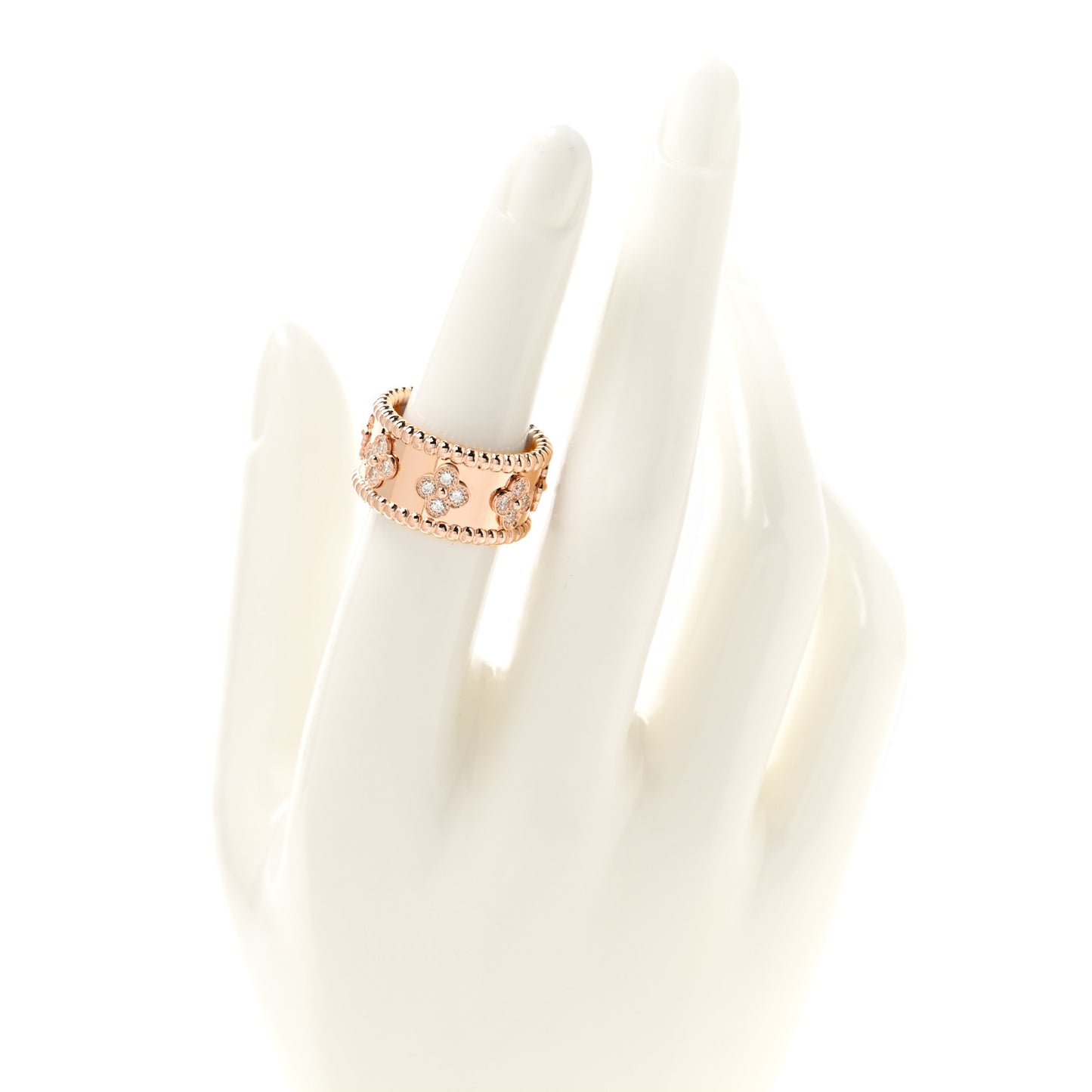 18K Rose Gold Diamond Small Perlee Clovers Ring 51 5.75