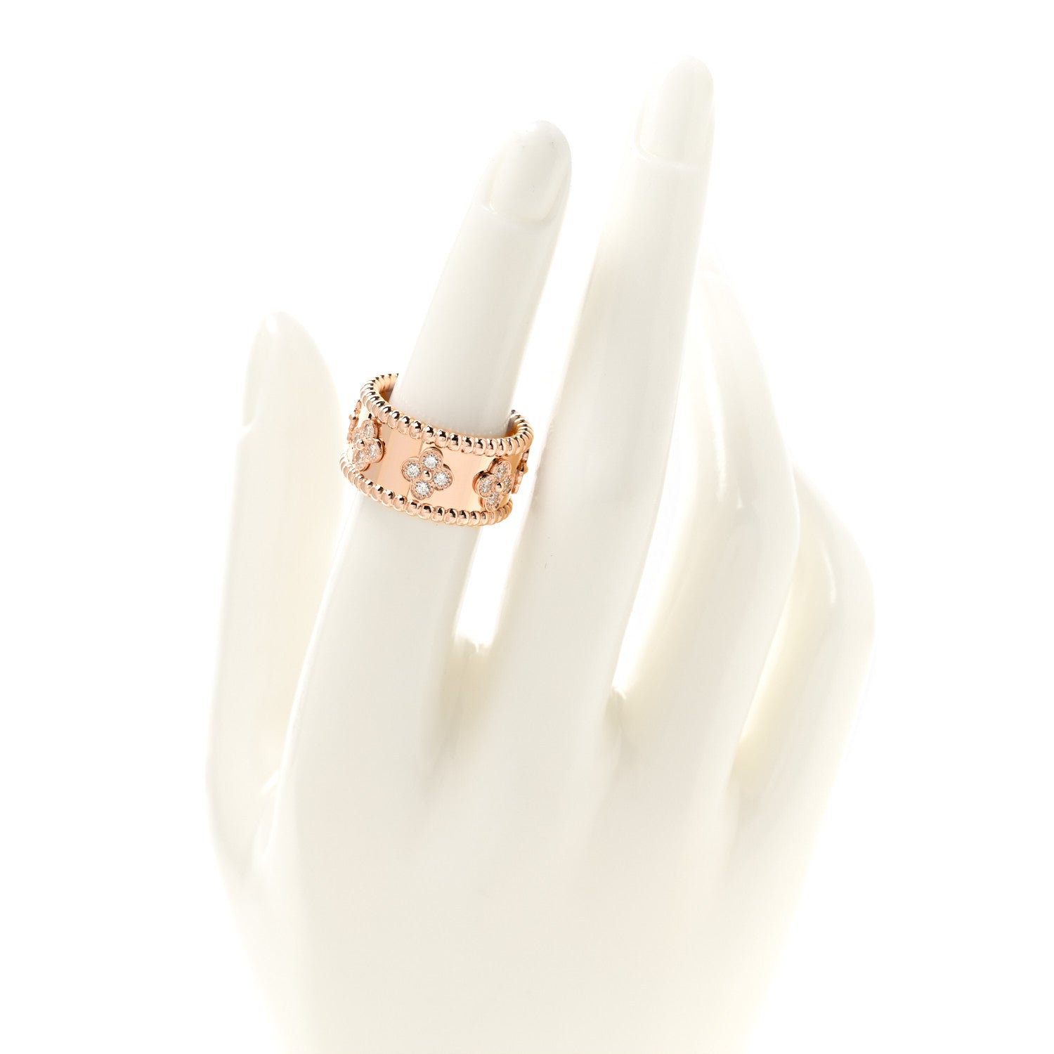 Van Cleef & Arpels 18K Rose Gold Diamond Small Perlee Clovers Ring 51 5.75 2 of 5