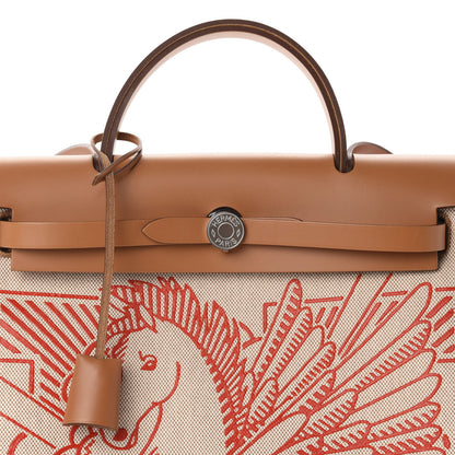 Hermes Vache Hunter Toile Pegase Pop Herbag Zip Retourne 31 PM Capucine Ecru 10 of 11