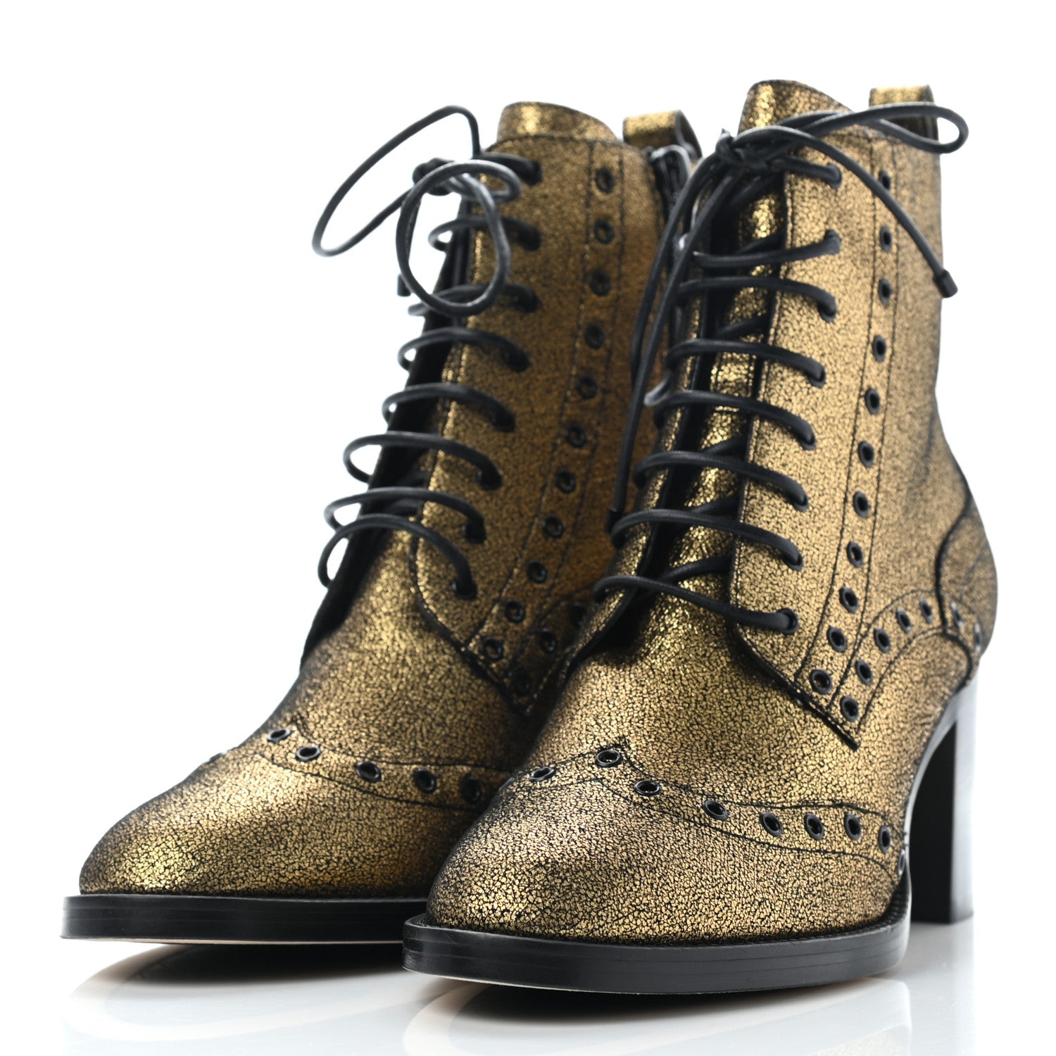 Jimmy Choo Crackled Metallic Calf Hannah 65 Boots 38 Gold Black 3 of 8