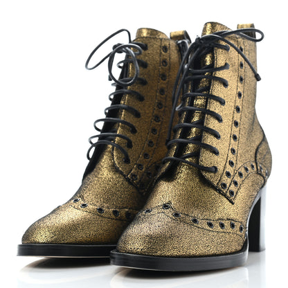 Jimmy Choo Crackled Metallic Calf Hannah 65 Boots 38 Gold Black 3 of 8