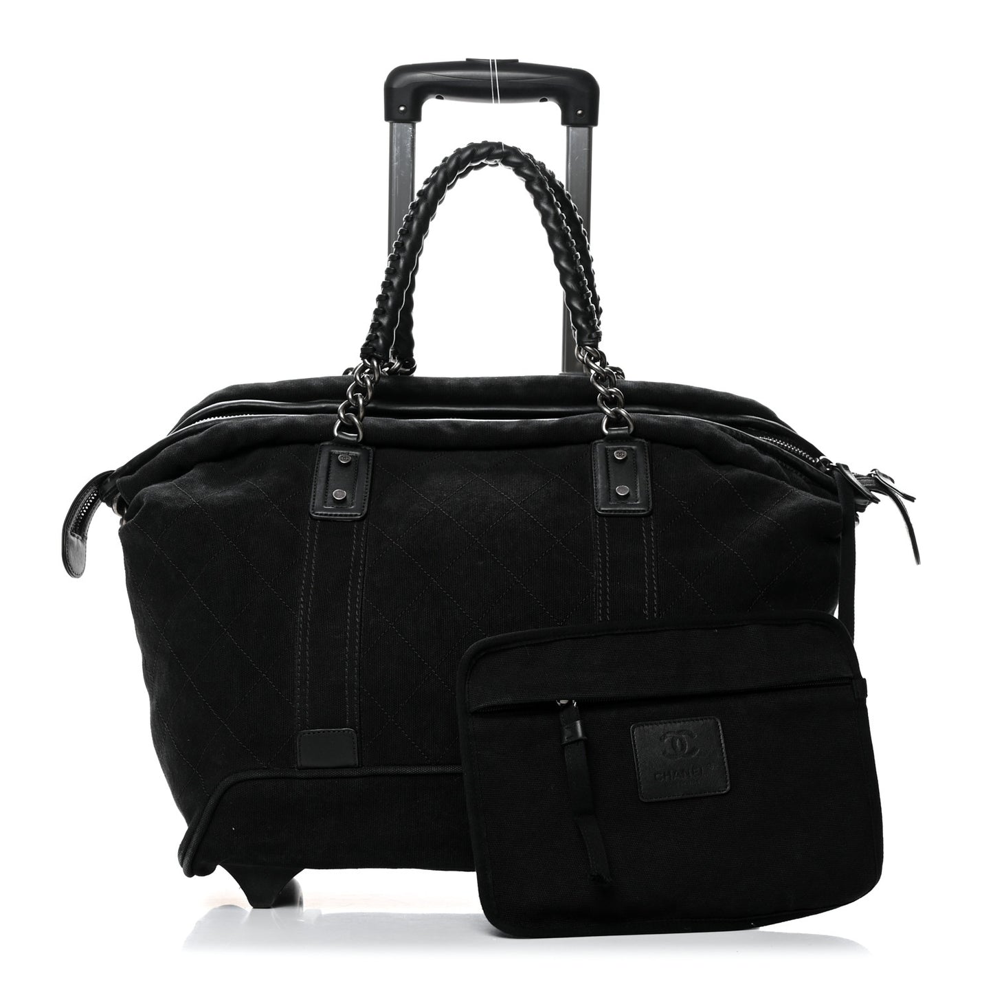 Washed Toile Calfskin Quilted Trolley Black