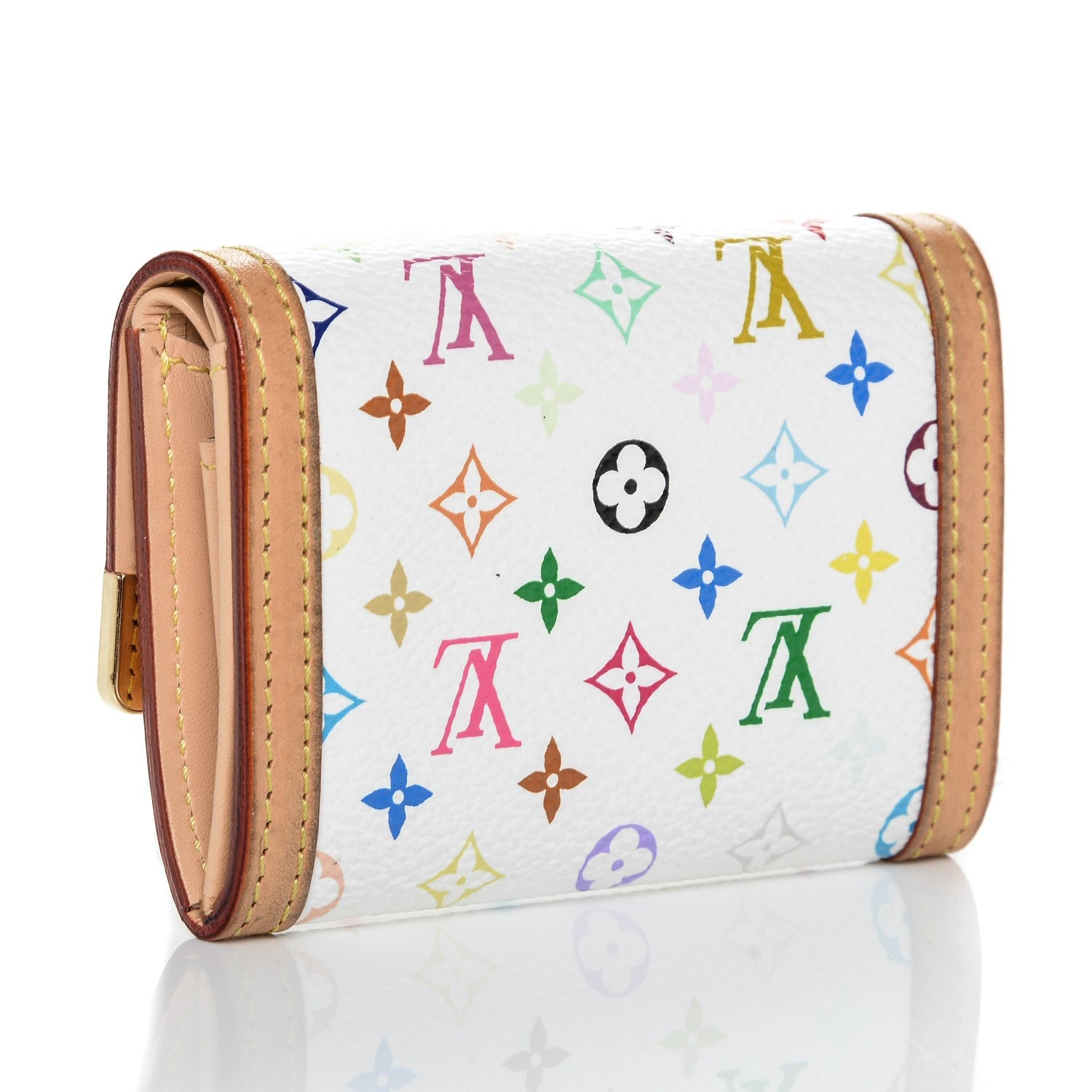 Louis Vuitton Monogram Multicolor Porte-Monnaie Plat Coin Purse White 3 of 6