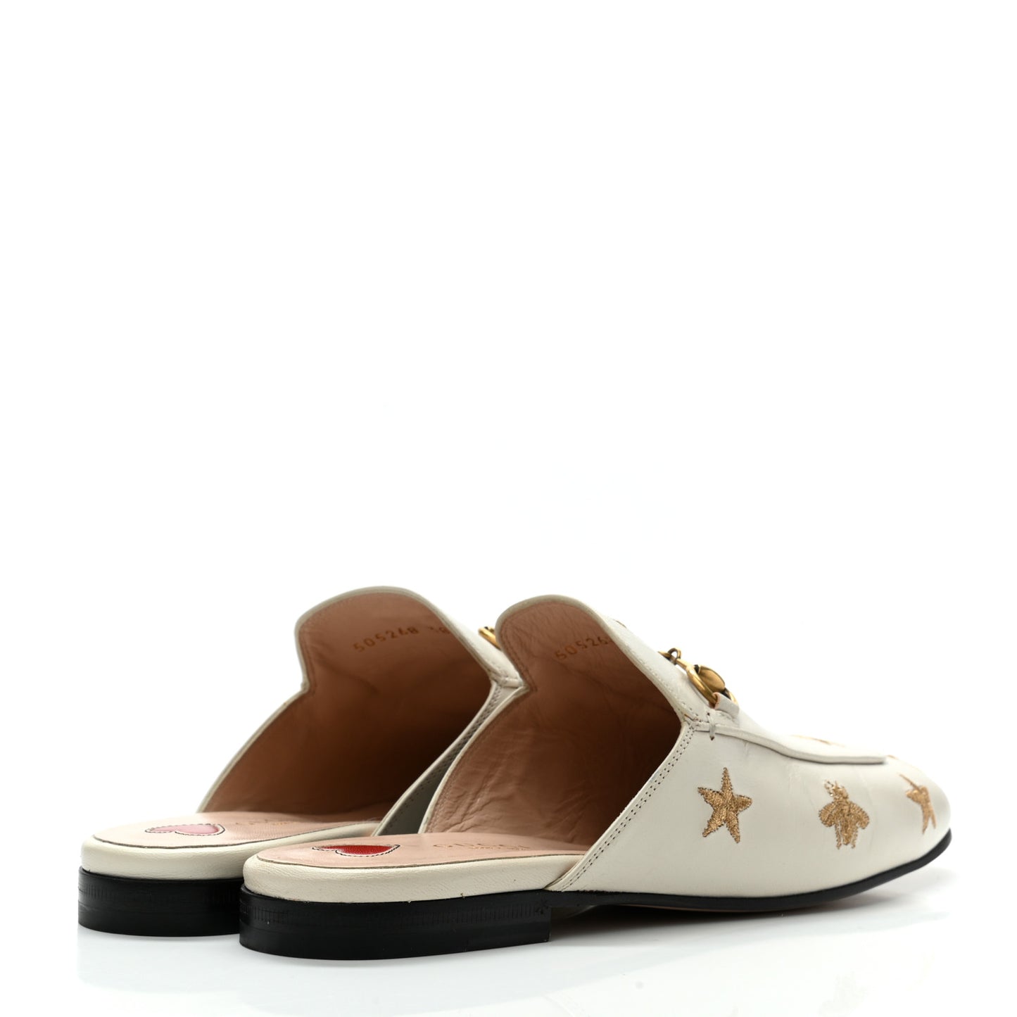 Goatskin Bee Star Embroidered Womens Princetown Slippers 38 Mystic White