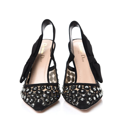 Christian Dior Suede Mesh Crystal Sling-Back Pumps 38 Black 2 of 11
