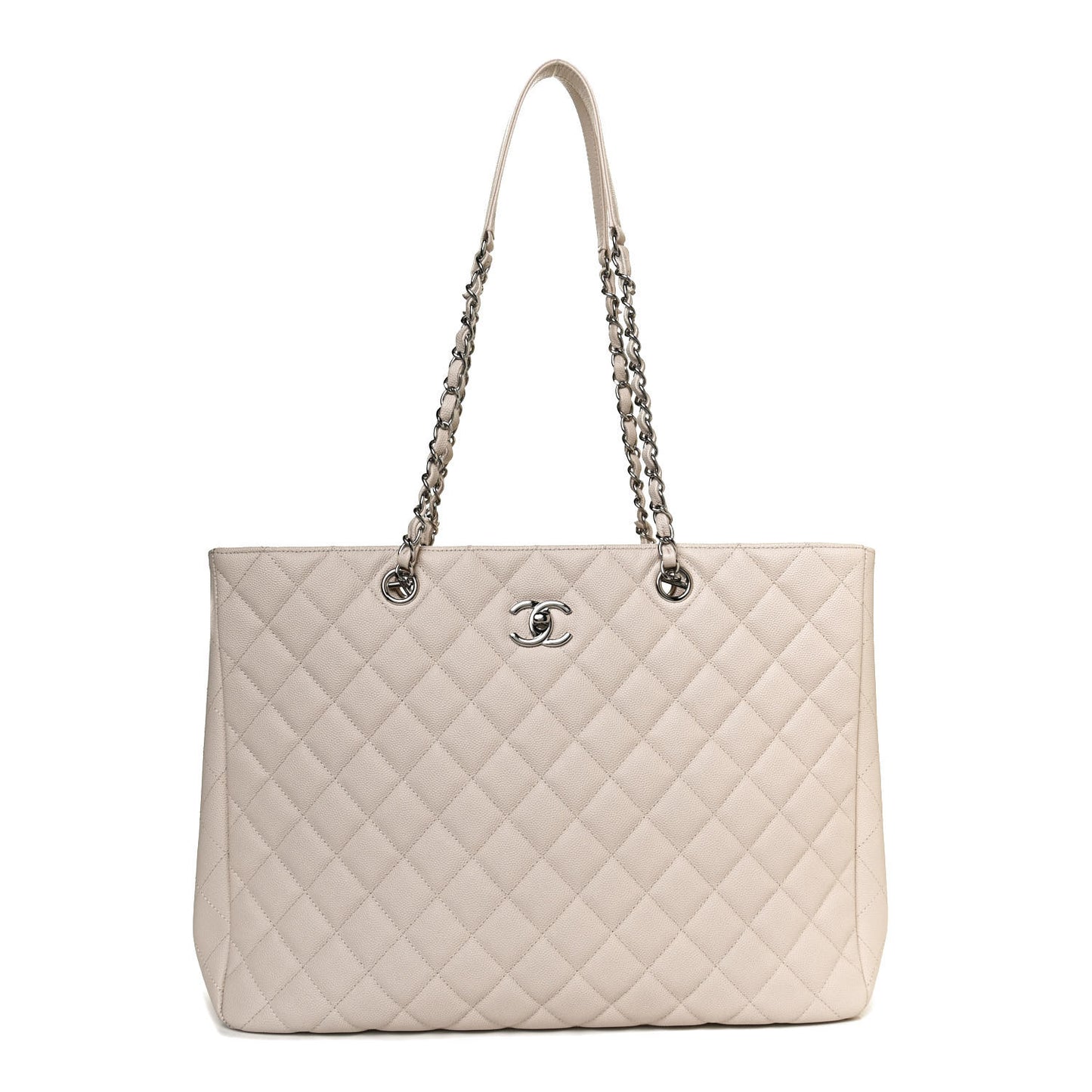 Caviar Quilted Large Classic Shopping Tote Light Beige