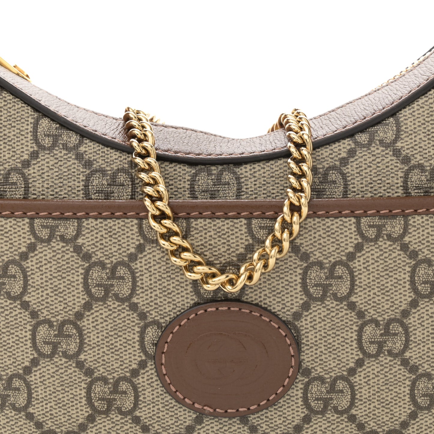 GG Supreme Monogram Azalea Calfskin Mini Retro Interlocking G Half Moon Bag Beige Ebony Brown Sugar