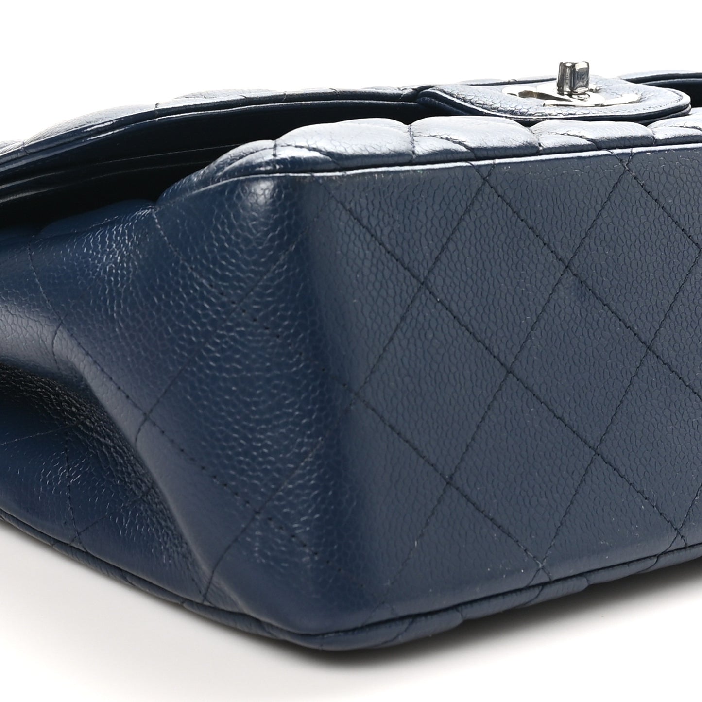 Caviar Quilted Jumbo Double Flap Navy Blue