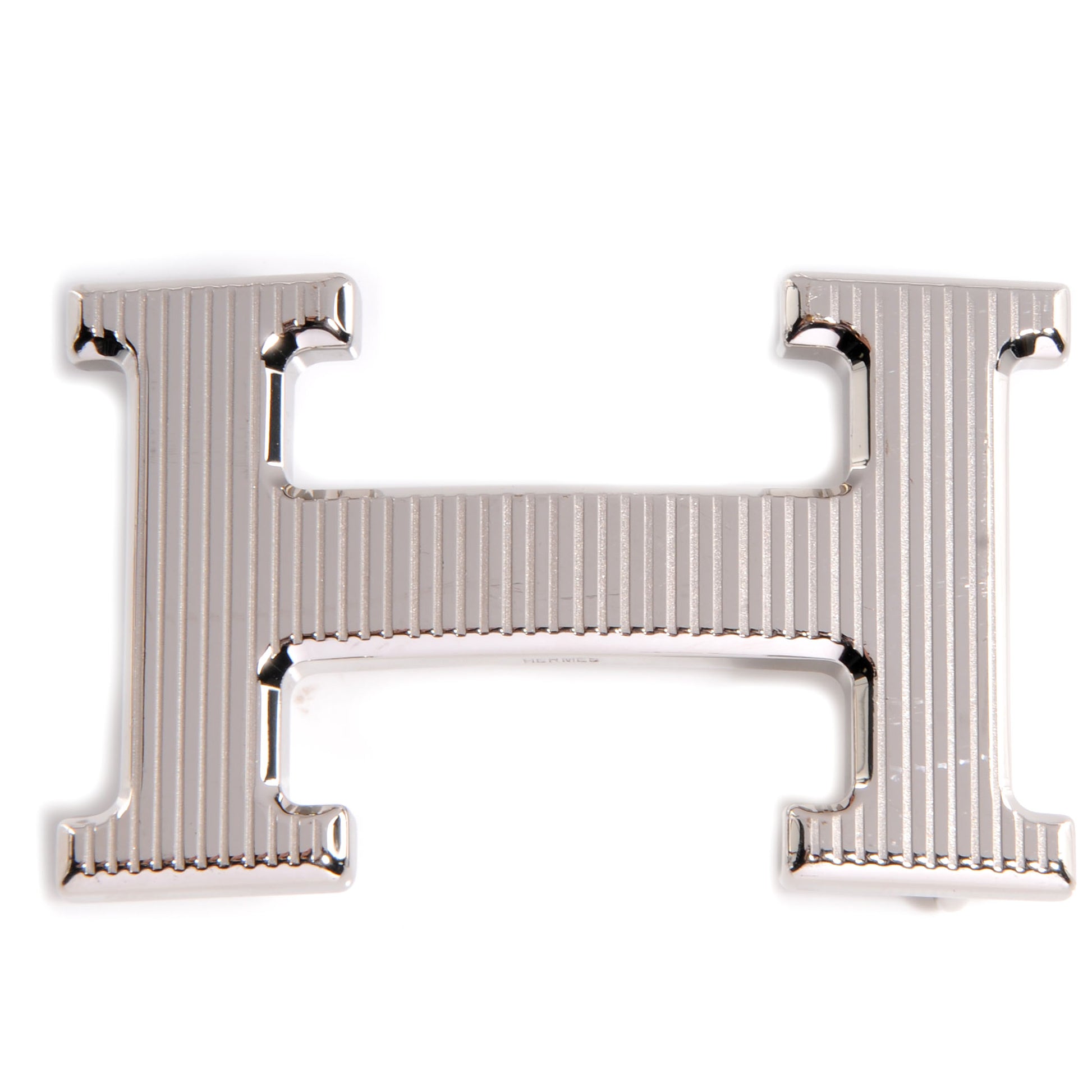 Hermes Palladium Ribbed 32mm H Belt Buckle 1 of 5