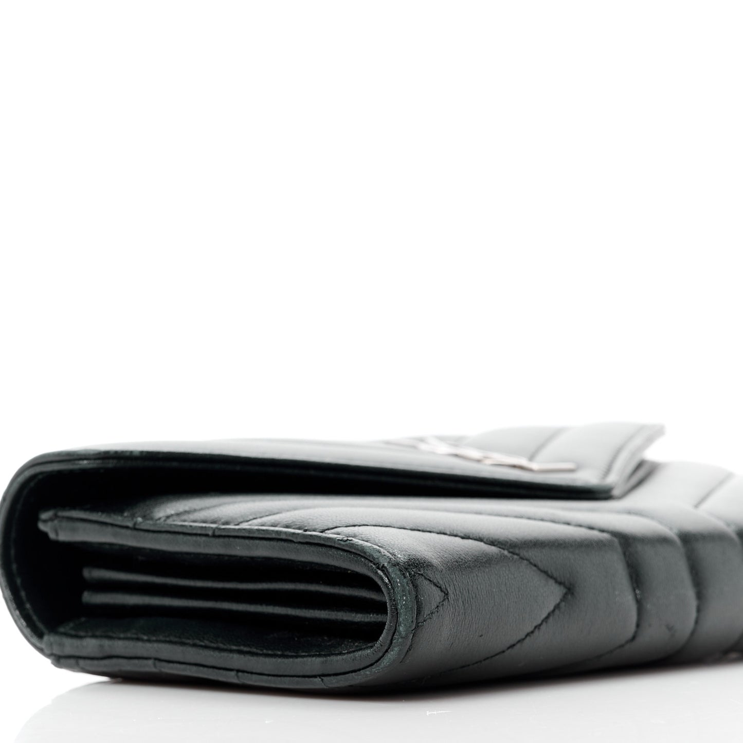 SAINT LAURENT Lambskin Y Quilted Monogram Large Loulou Flap Wallet Black
