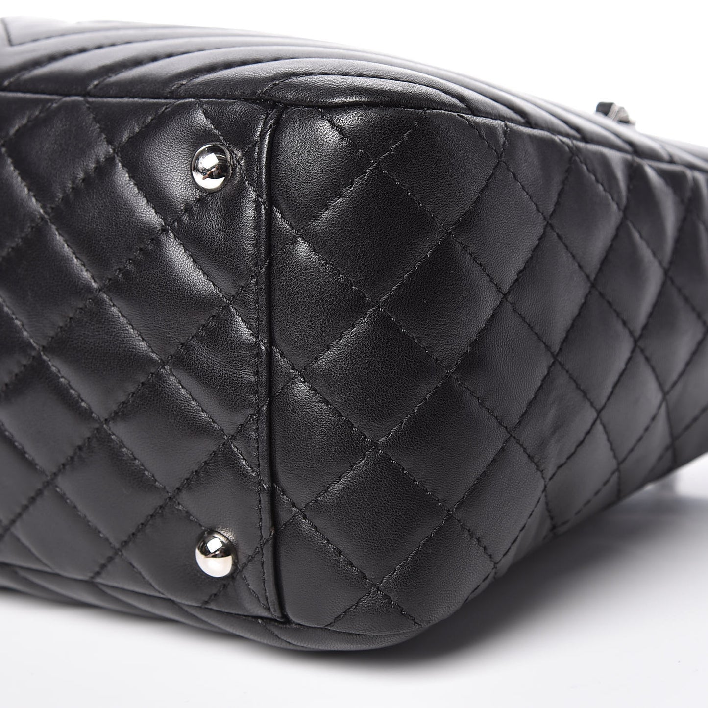 Lambskin Surpique Chevron Quilted Tote Black
