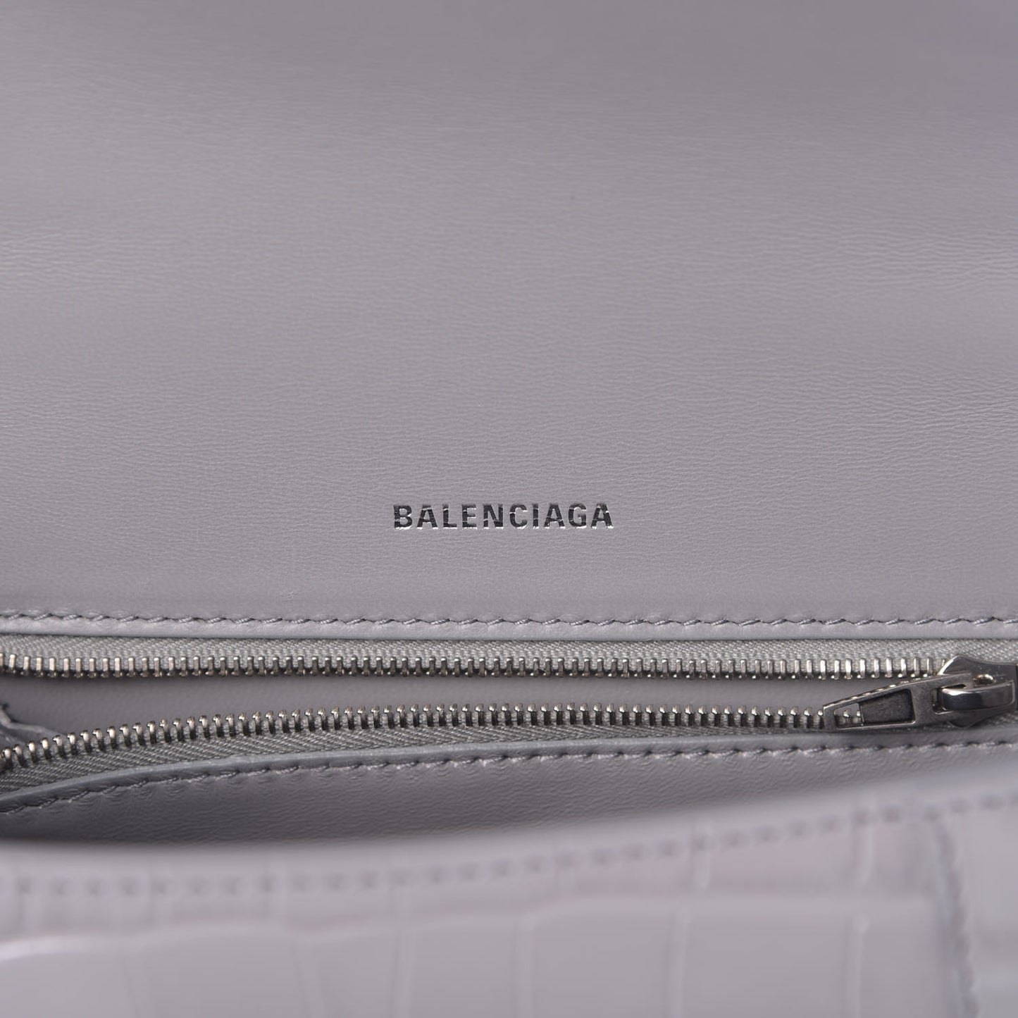 Shiny Calfskin Crocodile Embossed Small Hourglass Top Handle Bag Balenciaga Grey