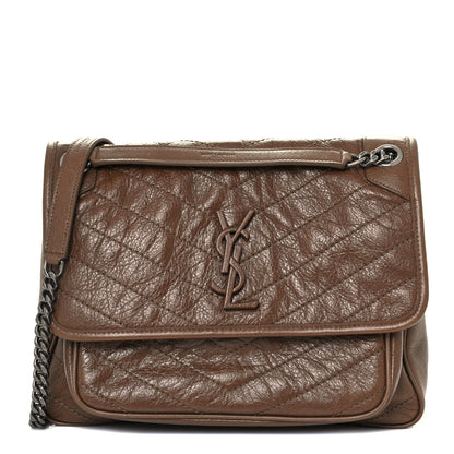 Saint Laurent Crinkled Calfskin Matelasse Monogram Medium Niki Chain Satchel Tan Brown 1 of 10