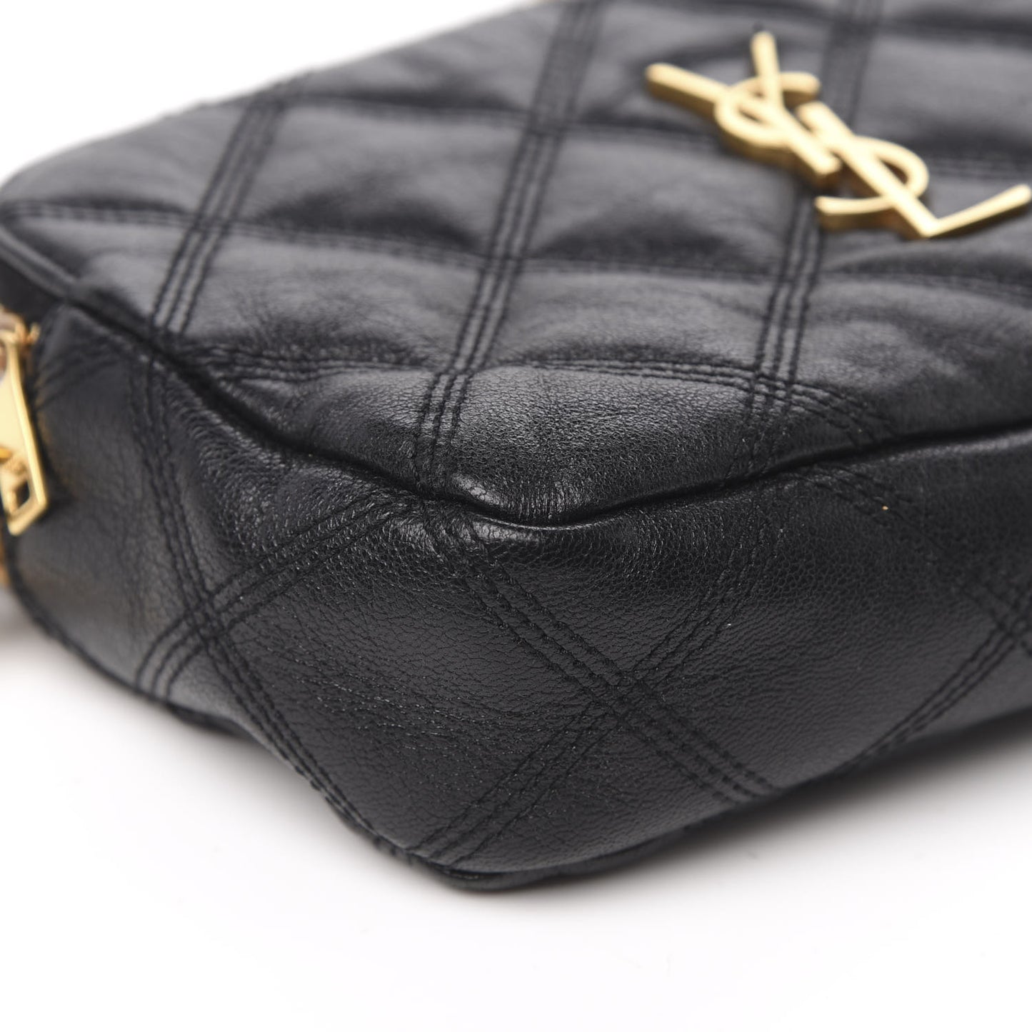 Grained Lambskin Quilted Mini Becky Double Zip Bag Black