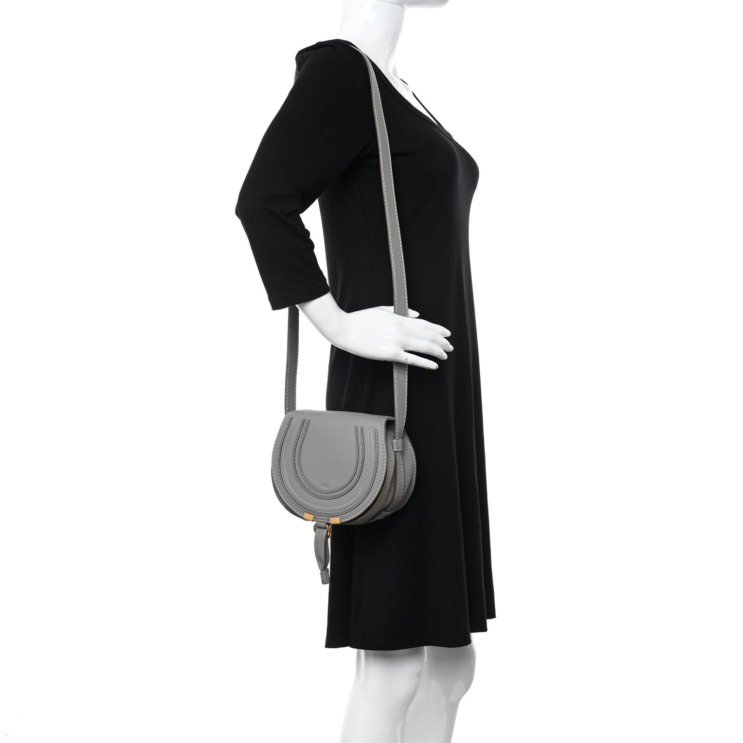 Calfskin Mini Marcie Round Crossbody Bag Grey