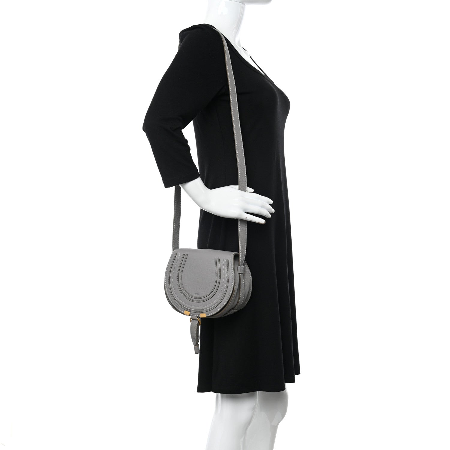 Chloe Calfskin Mini Marcie Round Crossbody Bag Grey 2 of 9