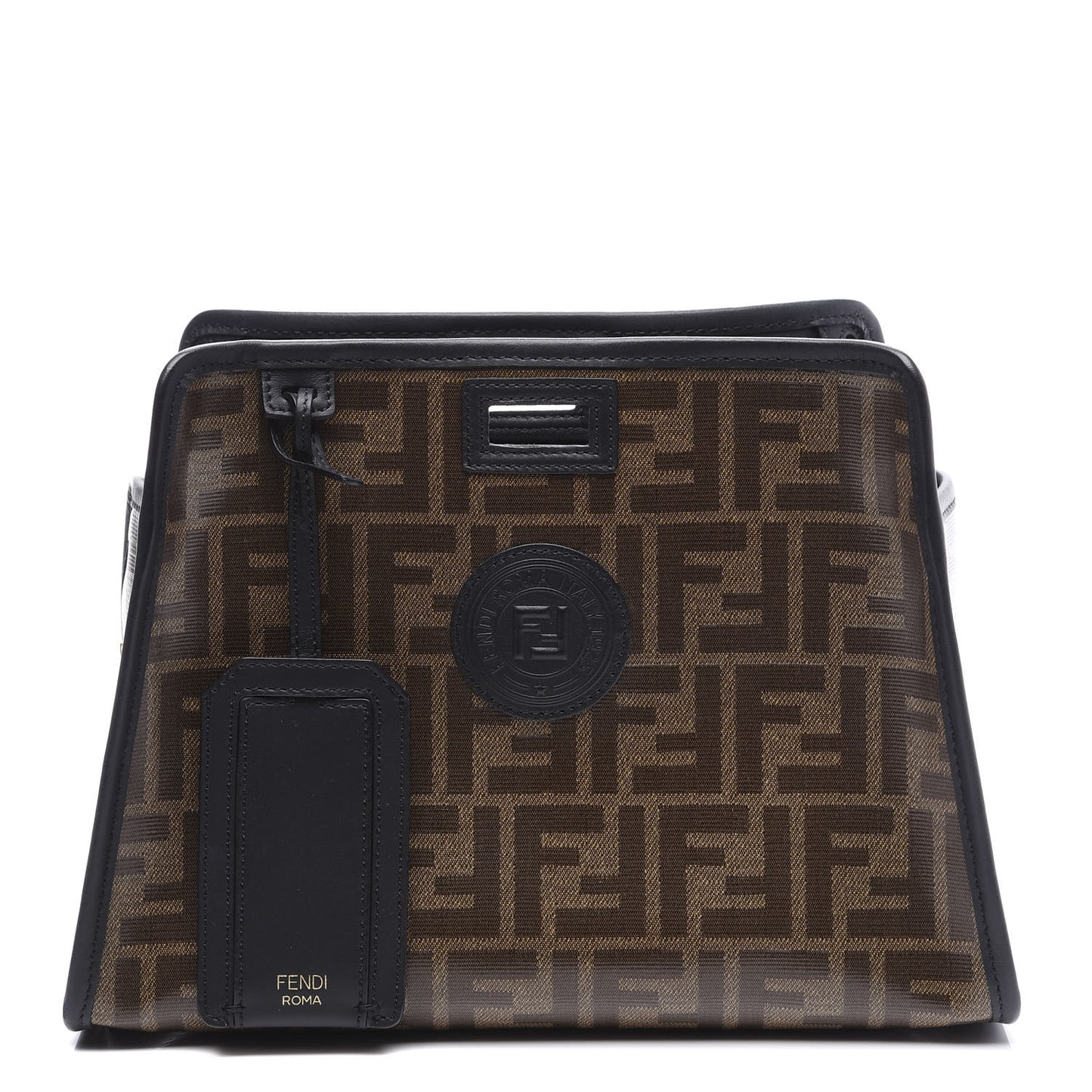 Glazed Fabric Vitello Century FF 1974 Stamp Patch Mini Peekaboo Defender Cover Mogano Panna Black