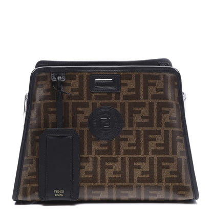Fendi Glazed Fabric Vitello Century FF 1974 Stamp Patch Mini Peekaboo Defender Cover Mogano Panna Black 1 of 10