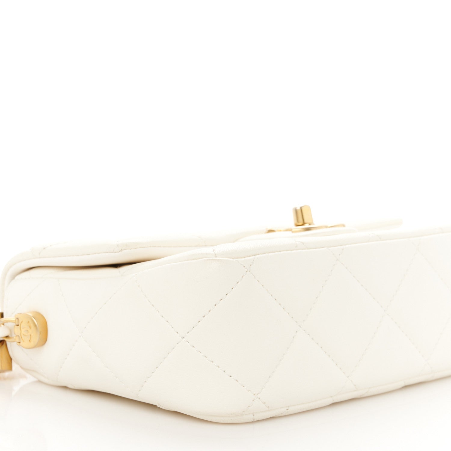 Chanel Shiny Lambskin Quilted Pearl Twist Mini Square Flap White 10 of 11