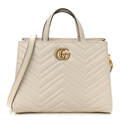 Gucci Calfskin Matelasse Small GG Marmont Tote White 1 of 13