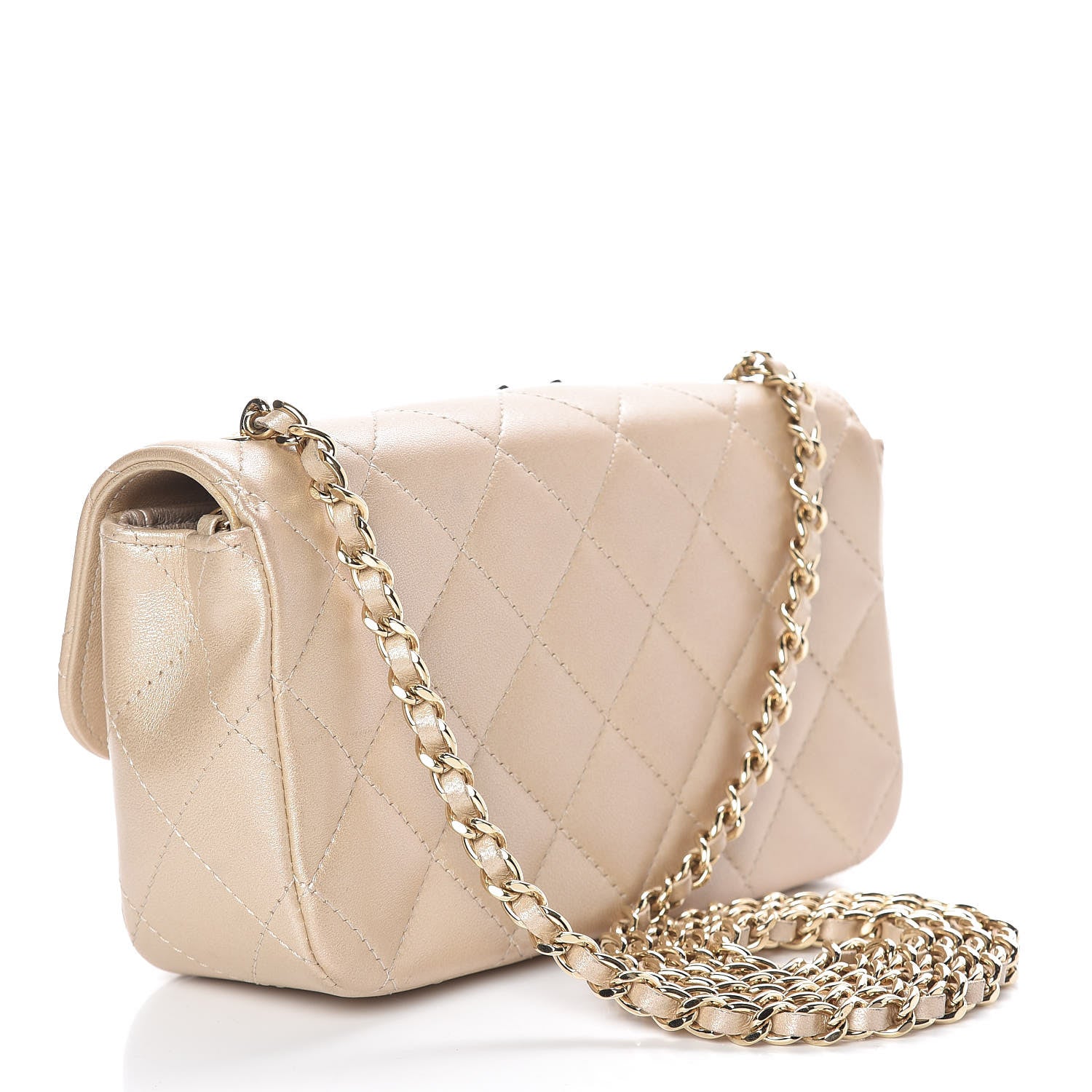 Chanel Metallic Lambskin Quilted Extra Mini V For Victory Flap Light Gold 3 of 11