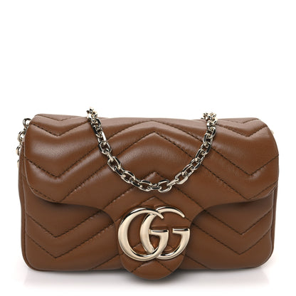Gucci Lambskin Matelasse Mini GG Marmont Shoulder Bag Brown 1 of 10