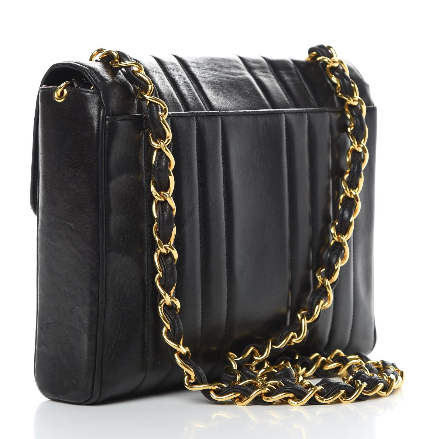 Lambskin Vertical Quilt Jumbo Single Flap Black