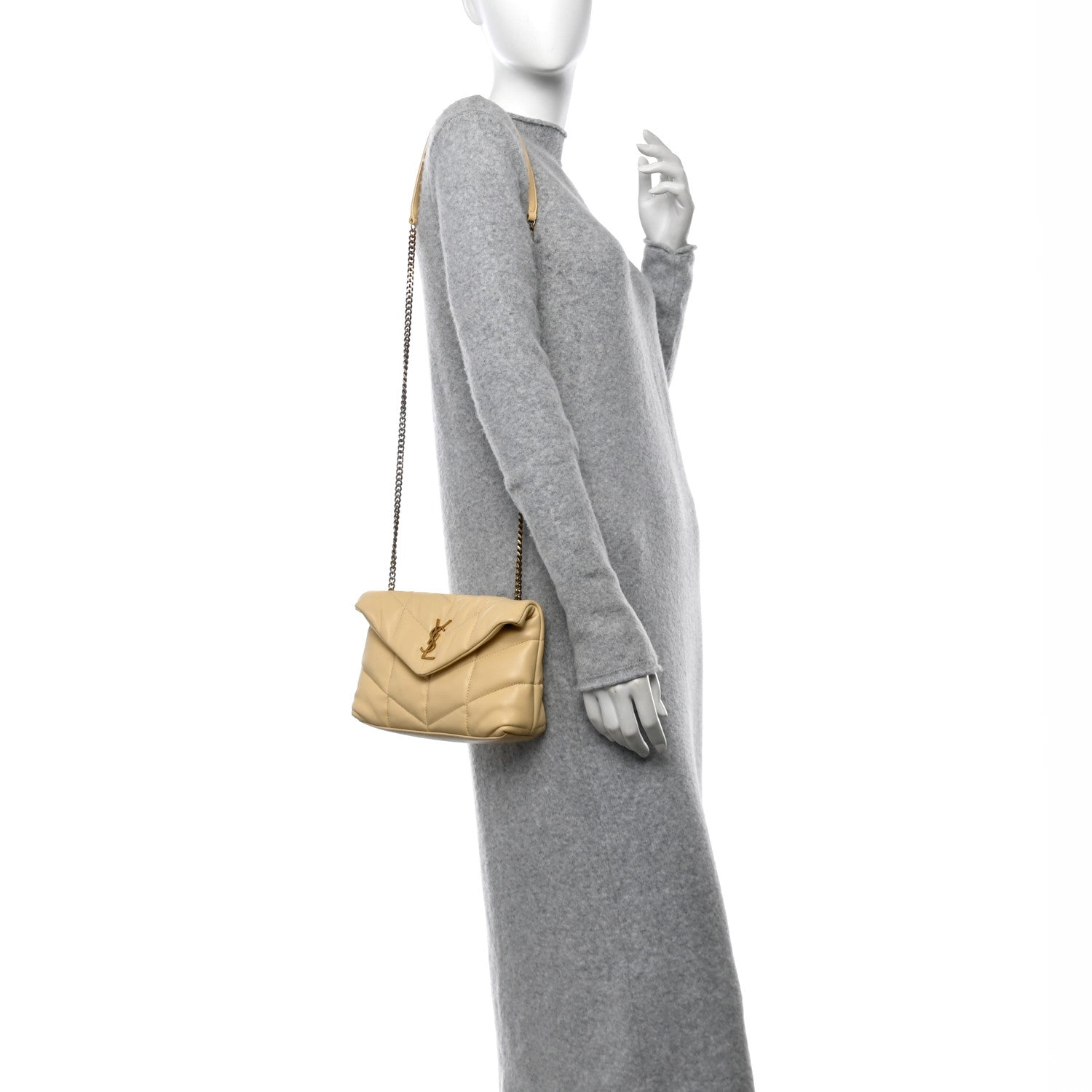 Saint Laurent Lambskin Quilted Toy Loulou Puffer Monogram Chain Satchel Jaune Pale 2 of 12