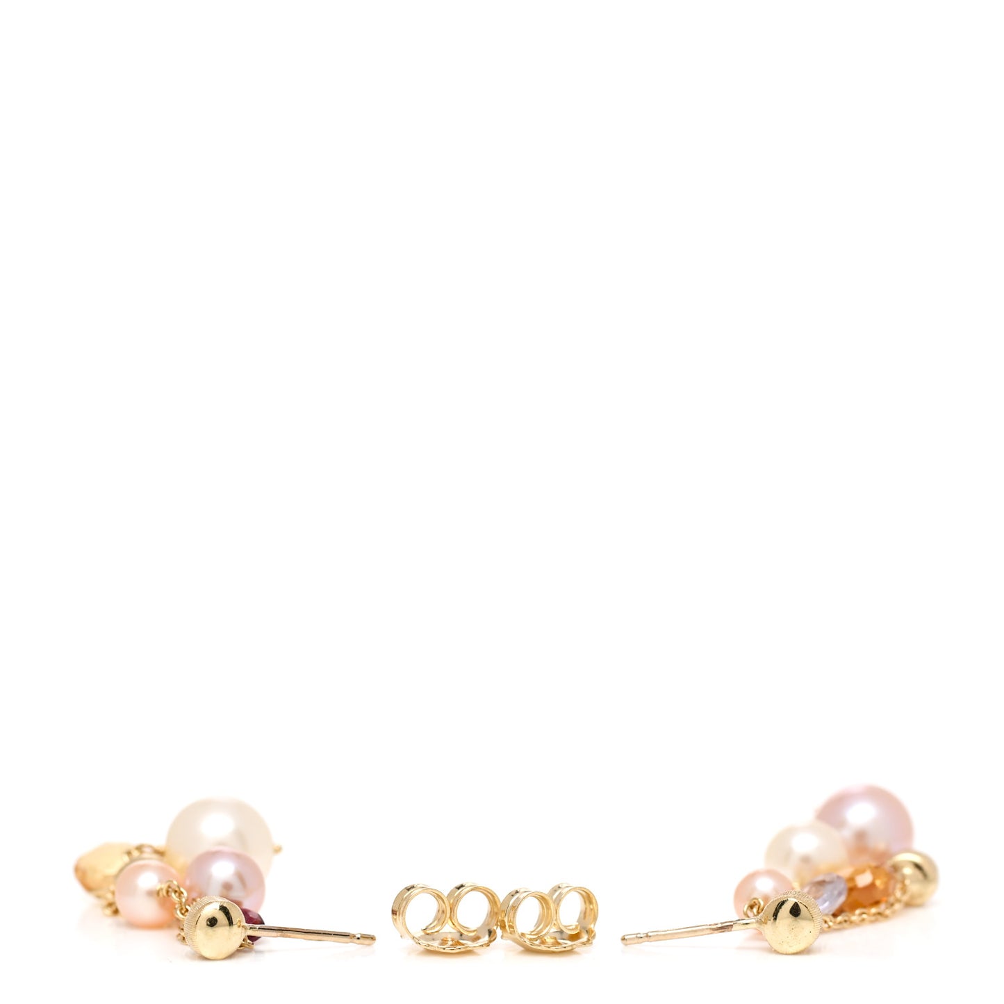 18K Yellow Gold Multi Gemstone Pearl Paradise Three-Strand Drop Earrings