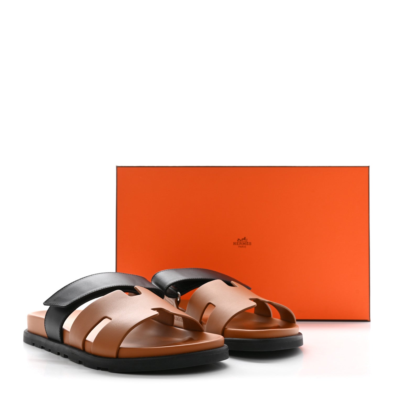 Hermes Calfskin Mens Chypre Sandals 41 Naturel Safari Black 10 of 10