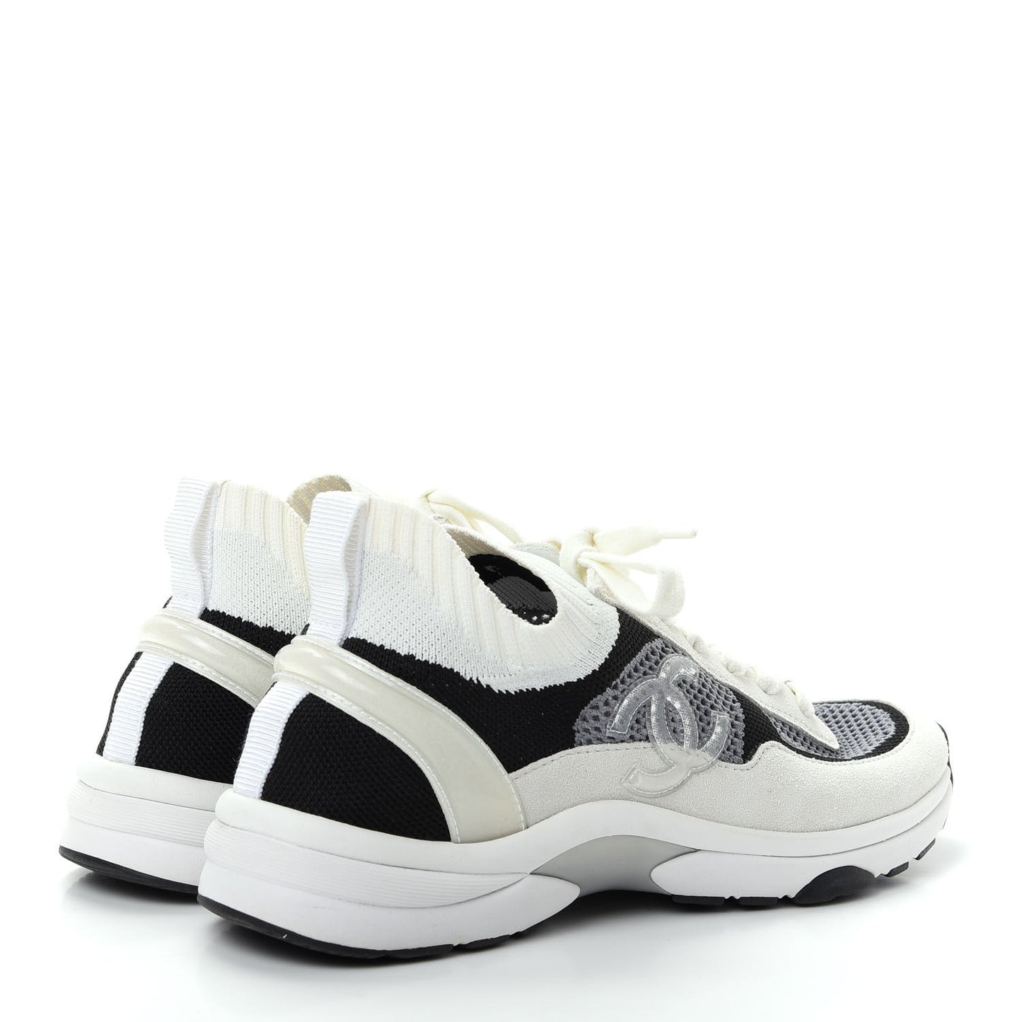 Fabric Suede Calfskin Stretch CC Sneakers 40 Beige Black